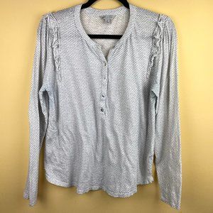 Lucky Brand Polka Dot Ruffle Long Sleeves Shirt L